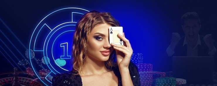 Permainan meja kasino dengan kartu dan roda roulette